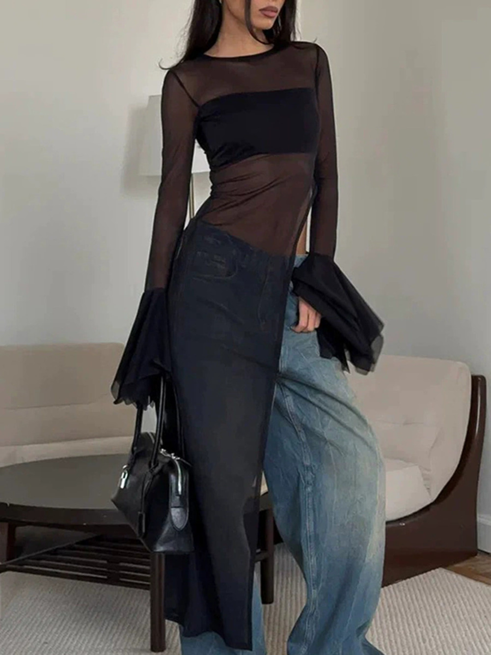 Forever 21 Black Mesh Asymmetrical Dress Summer